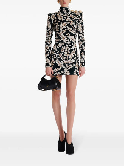 Redcurrant-Print Velvet Mini Dress