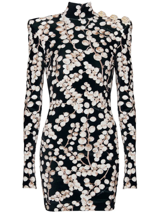 Redcurrant-Print Velvet Mini Dress