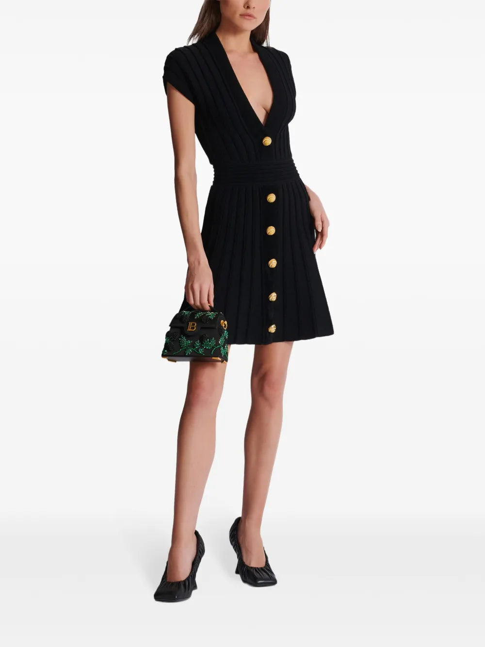 Buttoned Velvet Mini Dress