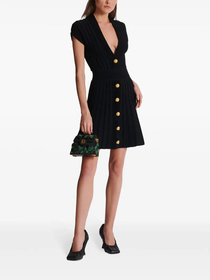 Buttoned Velvet Mini Dress
