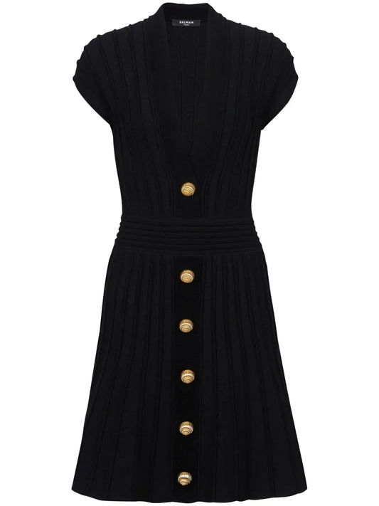 Buttoned Velvet Mini Dress