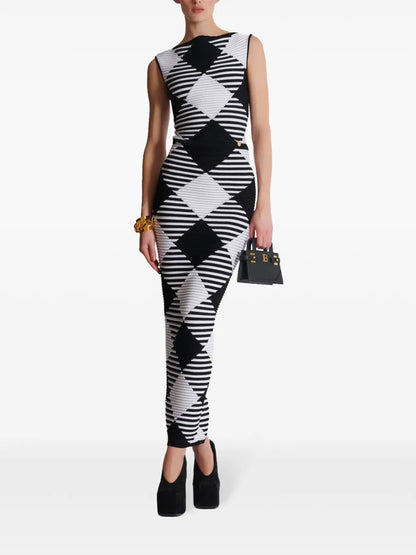 Gingham Pattern Midi-Skirt