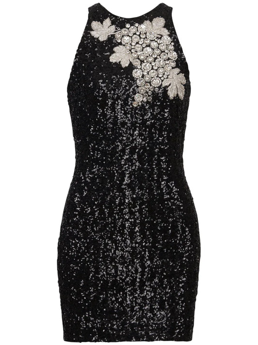 Grape-Embellished Sequin Mini Dress