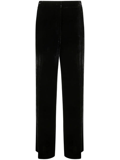 Velvet-Finish Straight Trousers