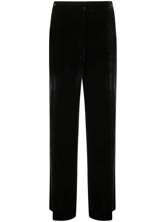 Velvet-Finish Straight Trousers
