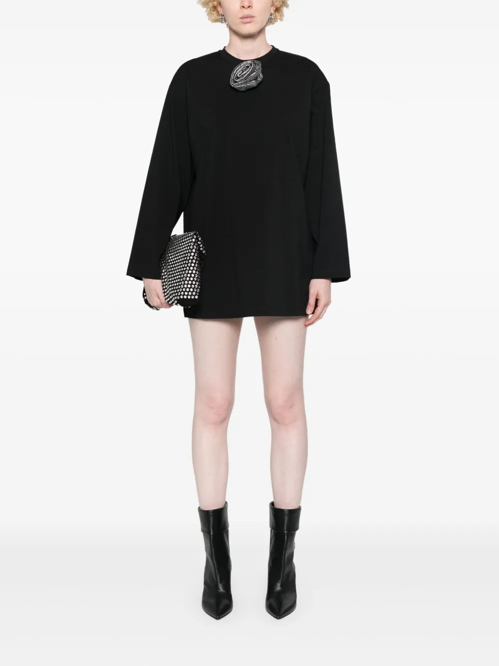 Rhinestone-Flower Brooch T-Shirt Dress