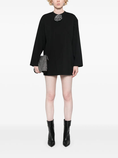 Rhinestone-Flower Brooch T-Shirt Dress
