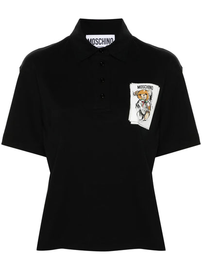 Teddy Bear-Print Polo Top