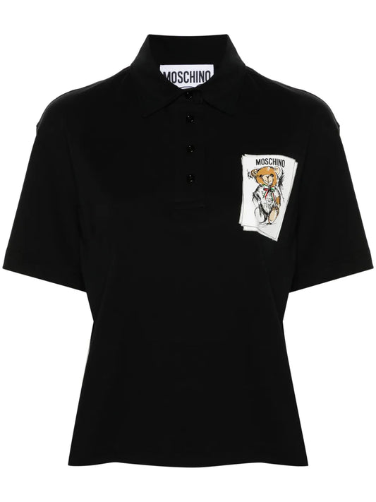 Teddy Bear-Print Polo Top