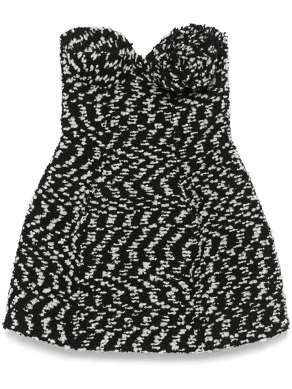 Floral-Appliqué Bouclé Mini Dress