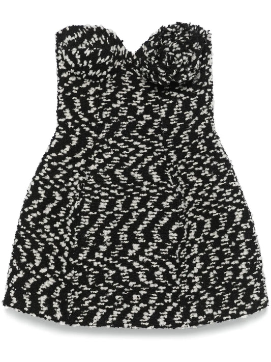 Floral-Appliqué Bouclé Mini Dress