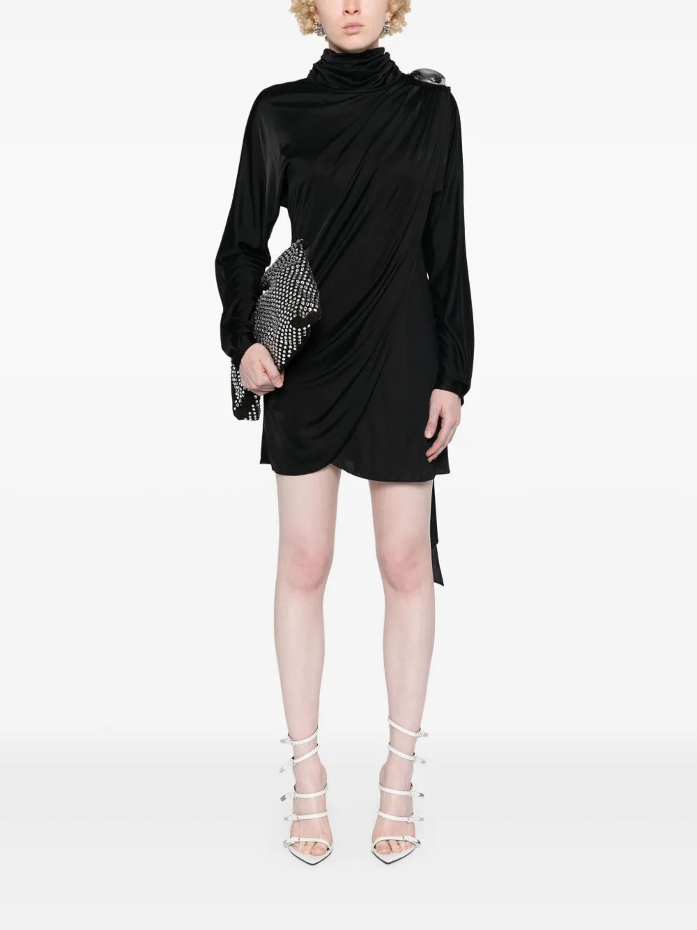 Brooch-Detail Mini Dress