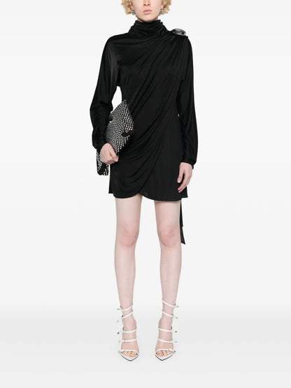 Brooch-Detail Mini Dress