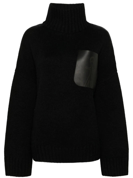 High-Neck Leather-Pocket Sweater