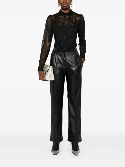 Oval T-Plaque Faux-Leather Trousers