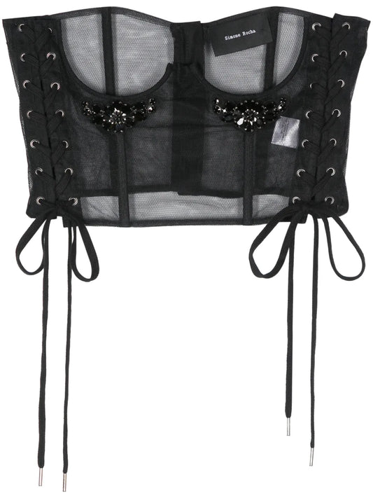 Crystal-Embellished Lace-Up Corset