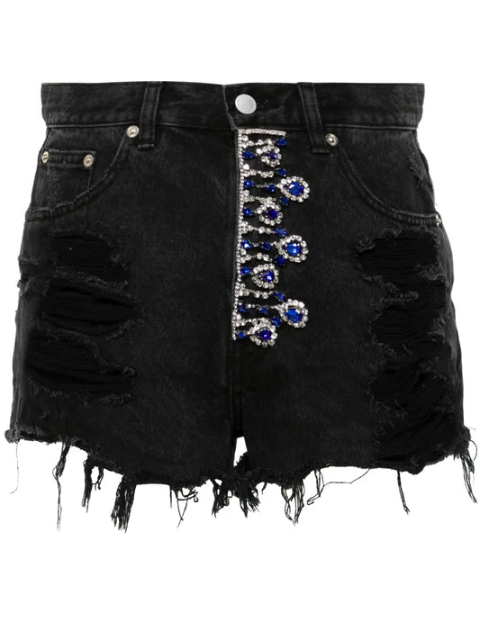 Crystal-Embellished Denim Shorts