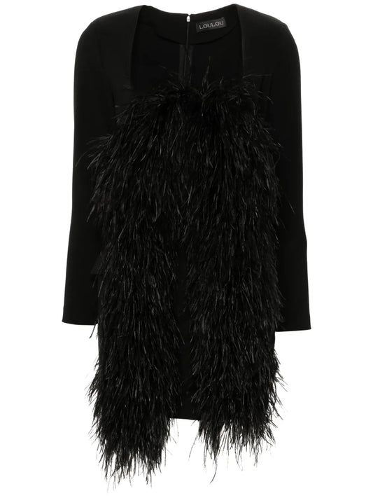 Feather-Trim Mini Dress