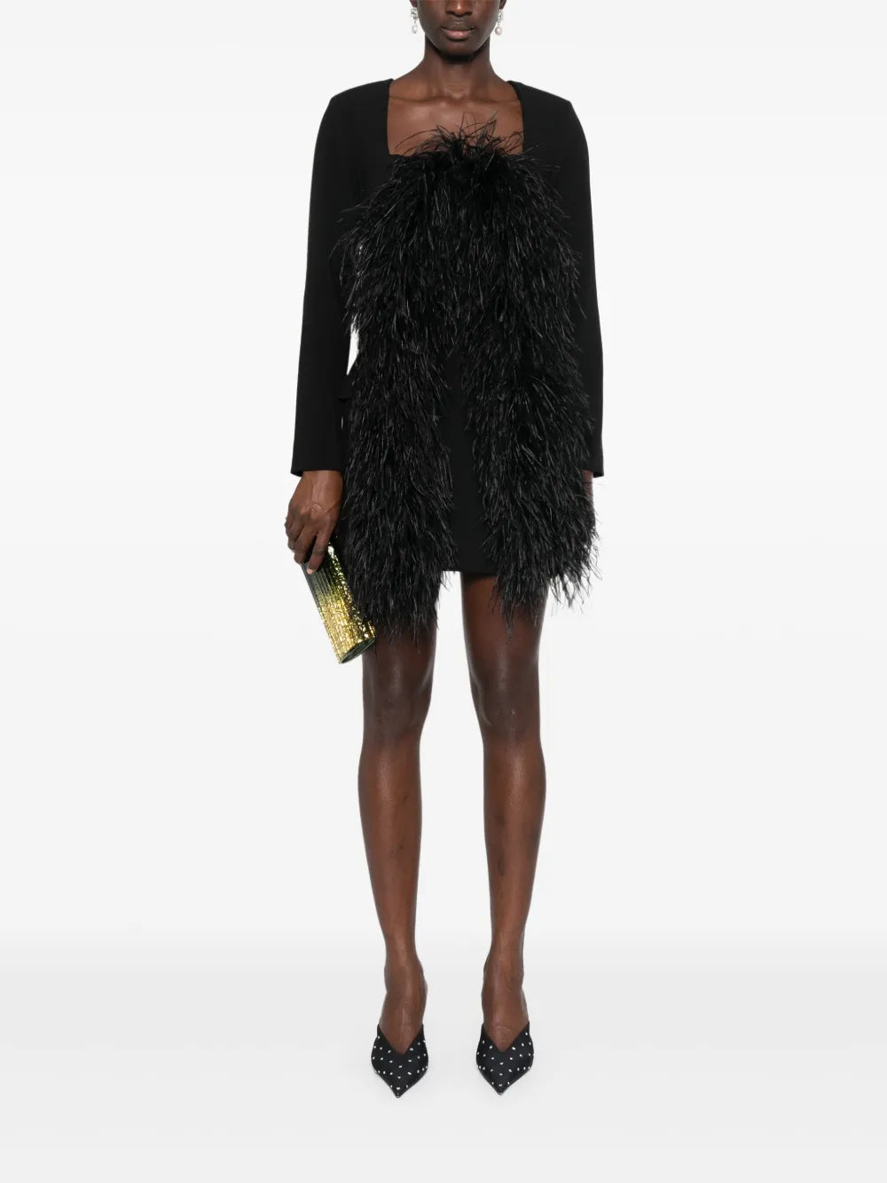 Feather-Trim Mini Dress