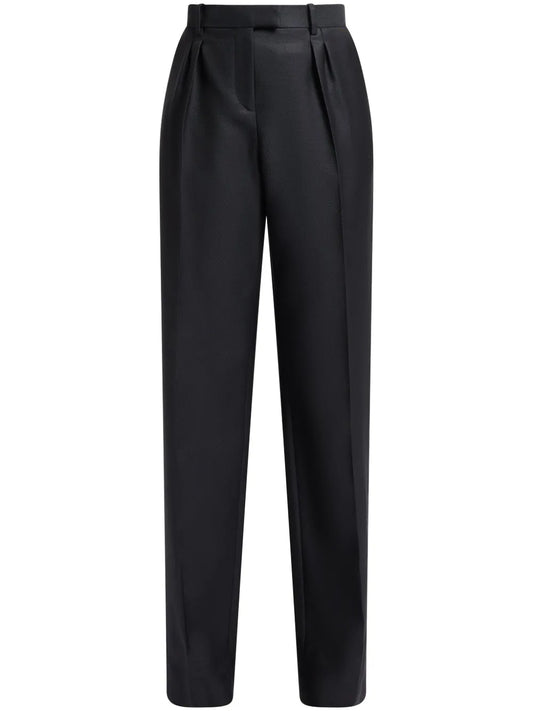 Wool-Silk Twill Tailored Pleated Trousers