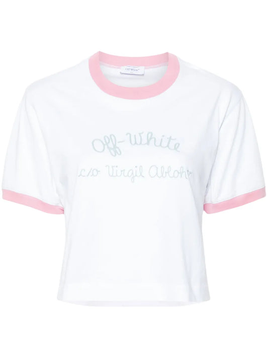 Script-Embroidered Cropped T-Shirt