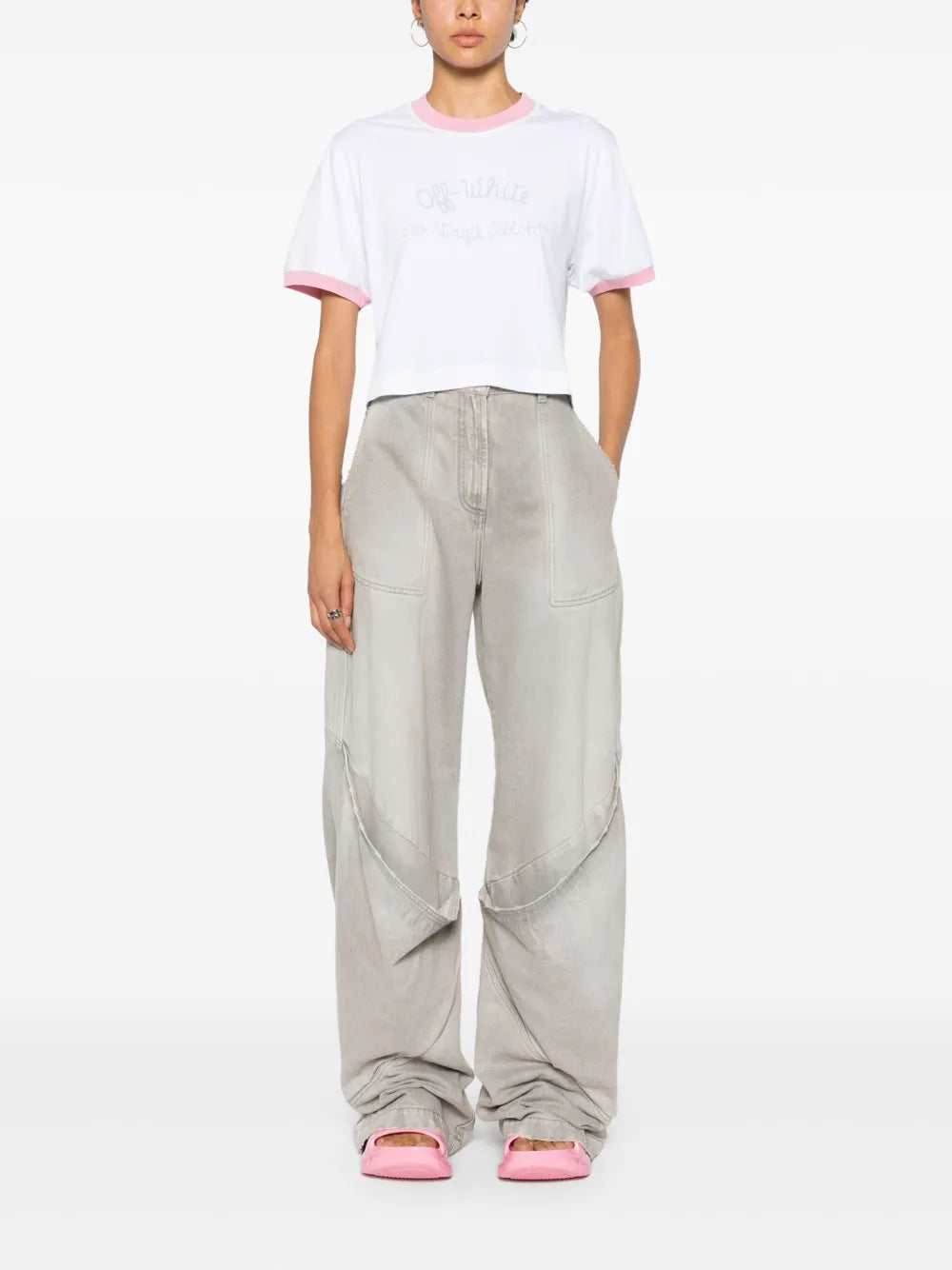 Script-Embroidered Cropped T-Shirt