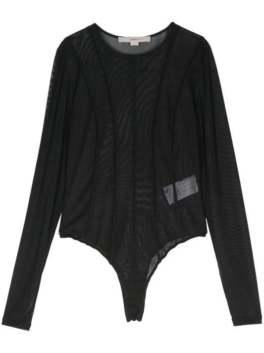 Semi-Sheer Cutline-Detail Bodysuit
