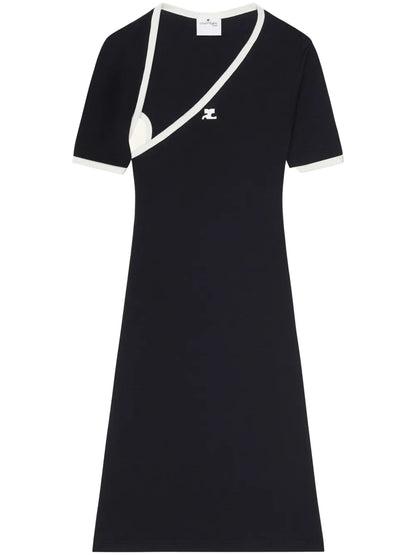 Asymmetric-Neck Mini Dress