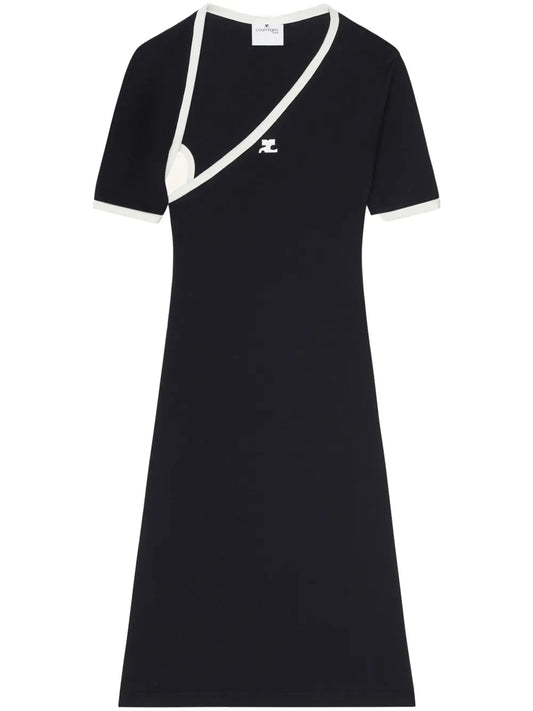 Asymmetric-Neck Mini Dress