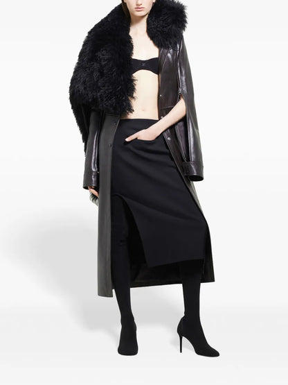 Shearling Collar Leather Coat