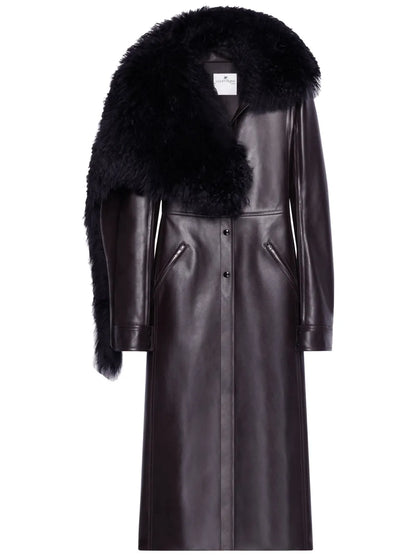 Shearling Collar Leather Coat