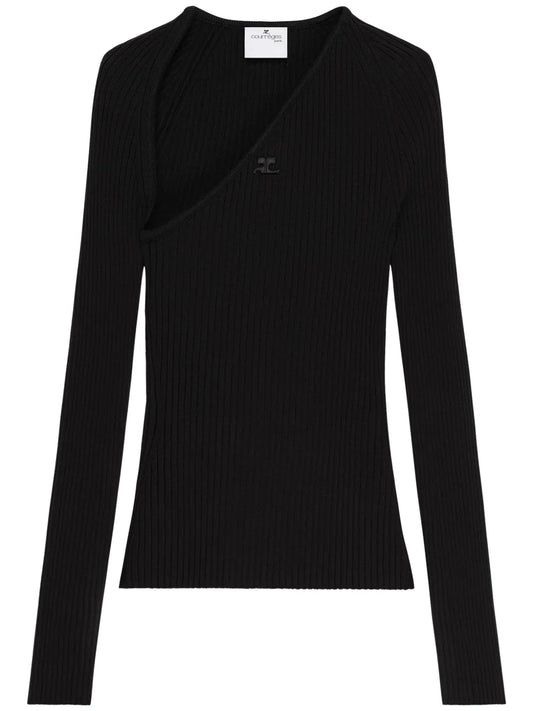 Slash Ribbed-Knit Top