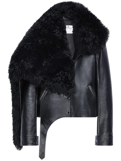 Shearling-Collar Leather Jacket