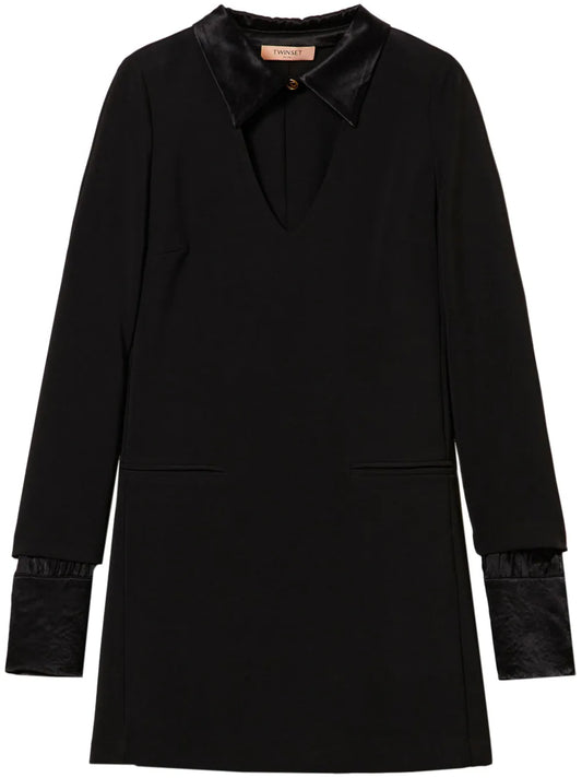 Satin-Details Crepe Minidress