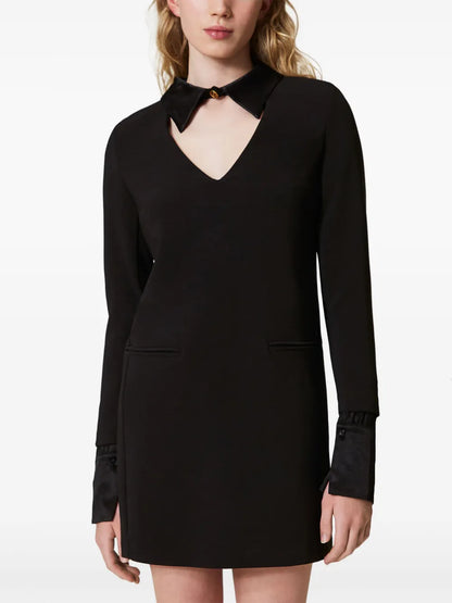 Satin-Details Crepe Minidress