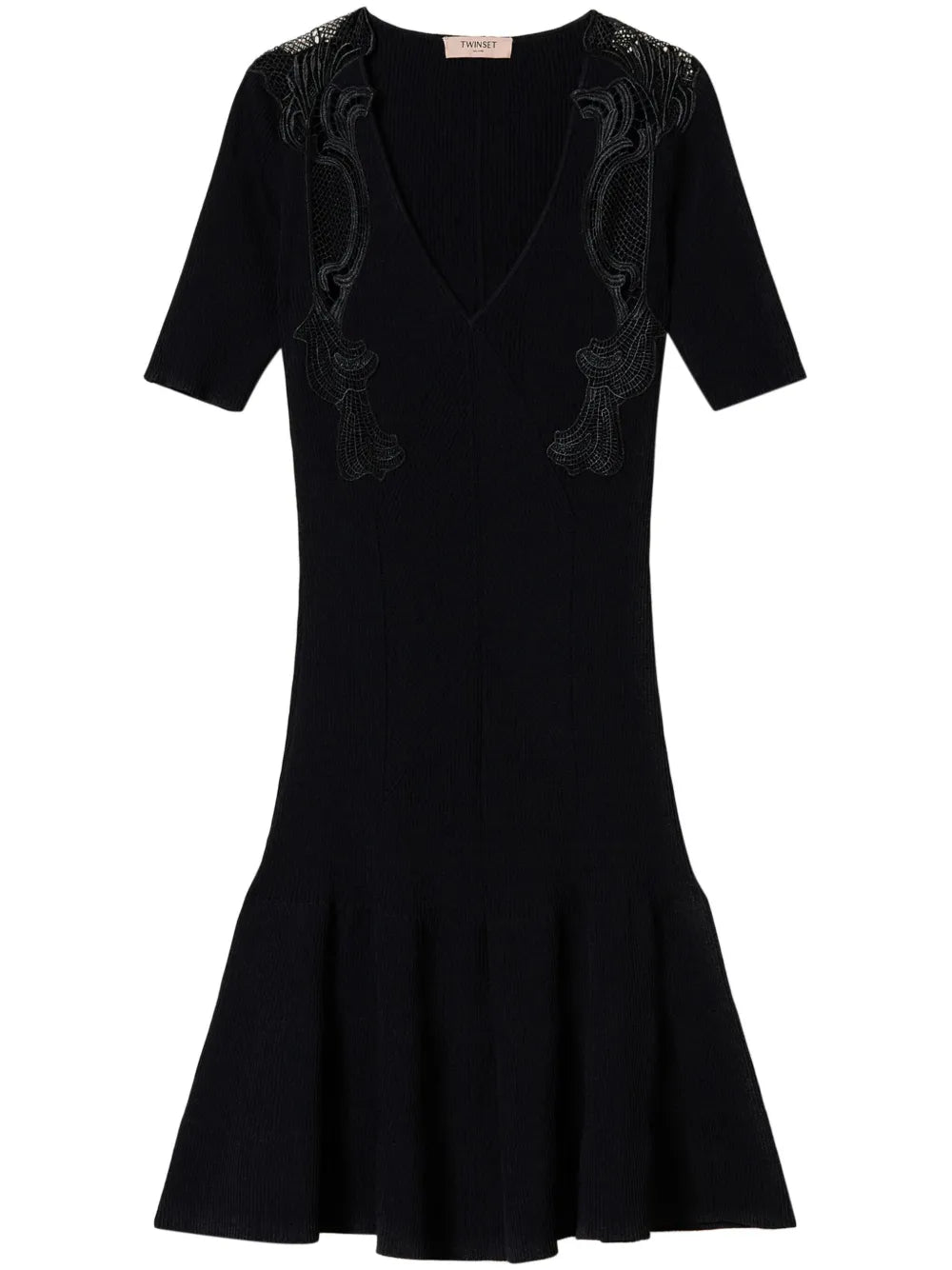 Lace-Detail Rib-Knit Minidress