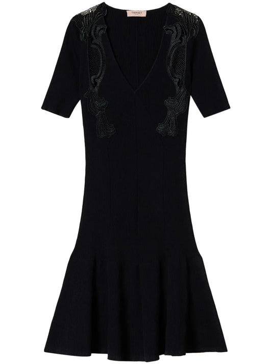 Lace-Detail Rib-Knit Minidress