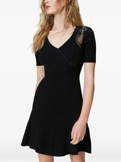 Lace-Detail Rib-Knit Minidress