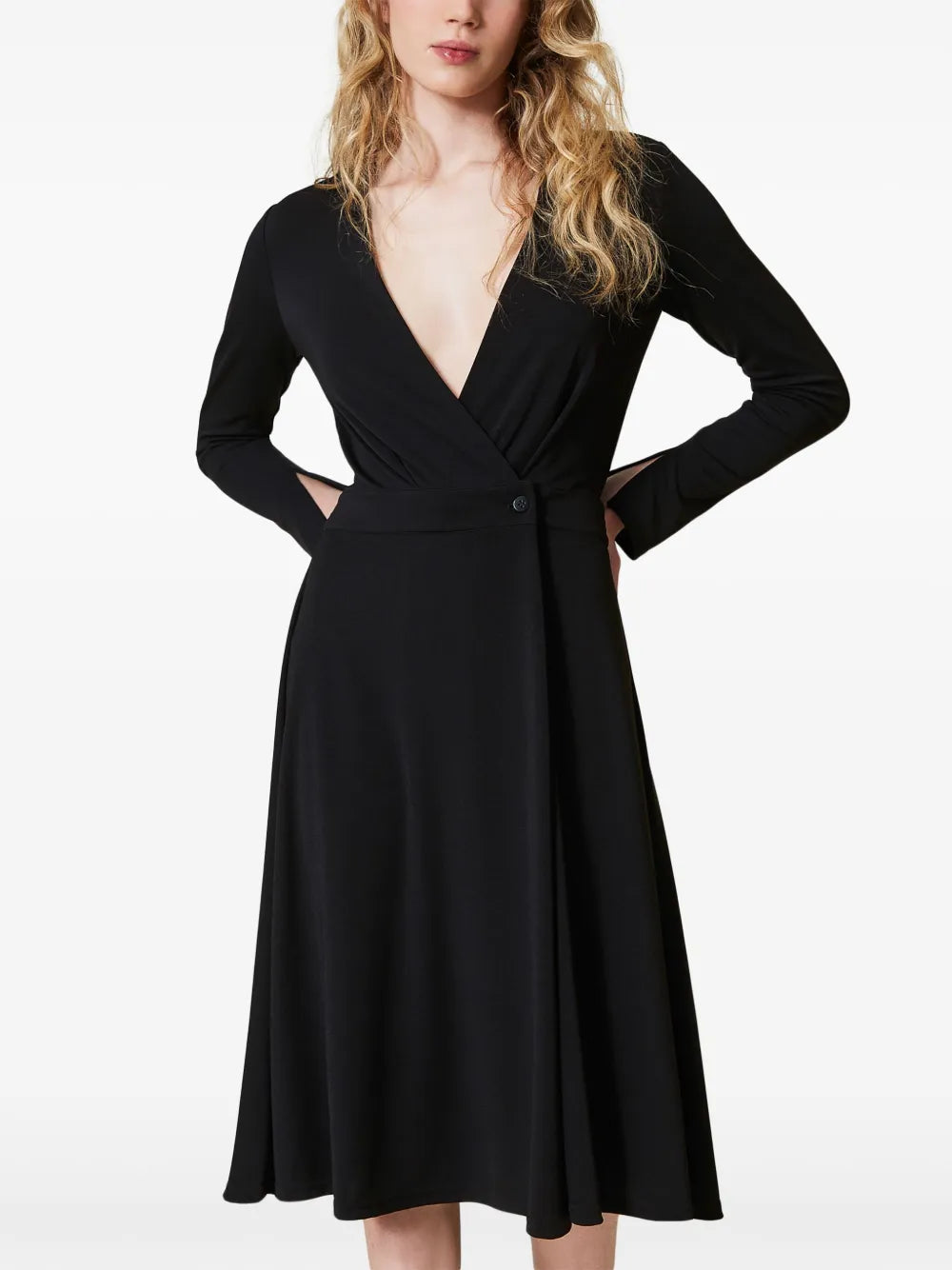 Wrap-Button Fastening Dress