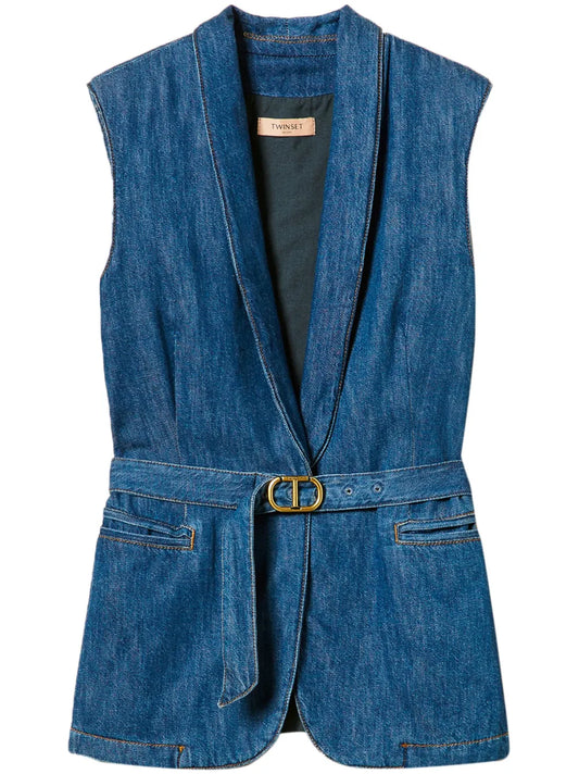 Belted Denim Waistcoat