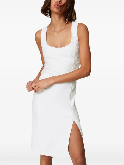 Embroidered Crepe Midi Dress