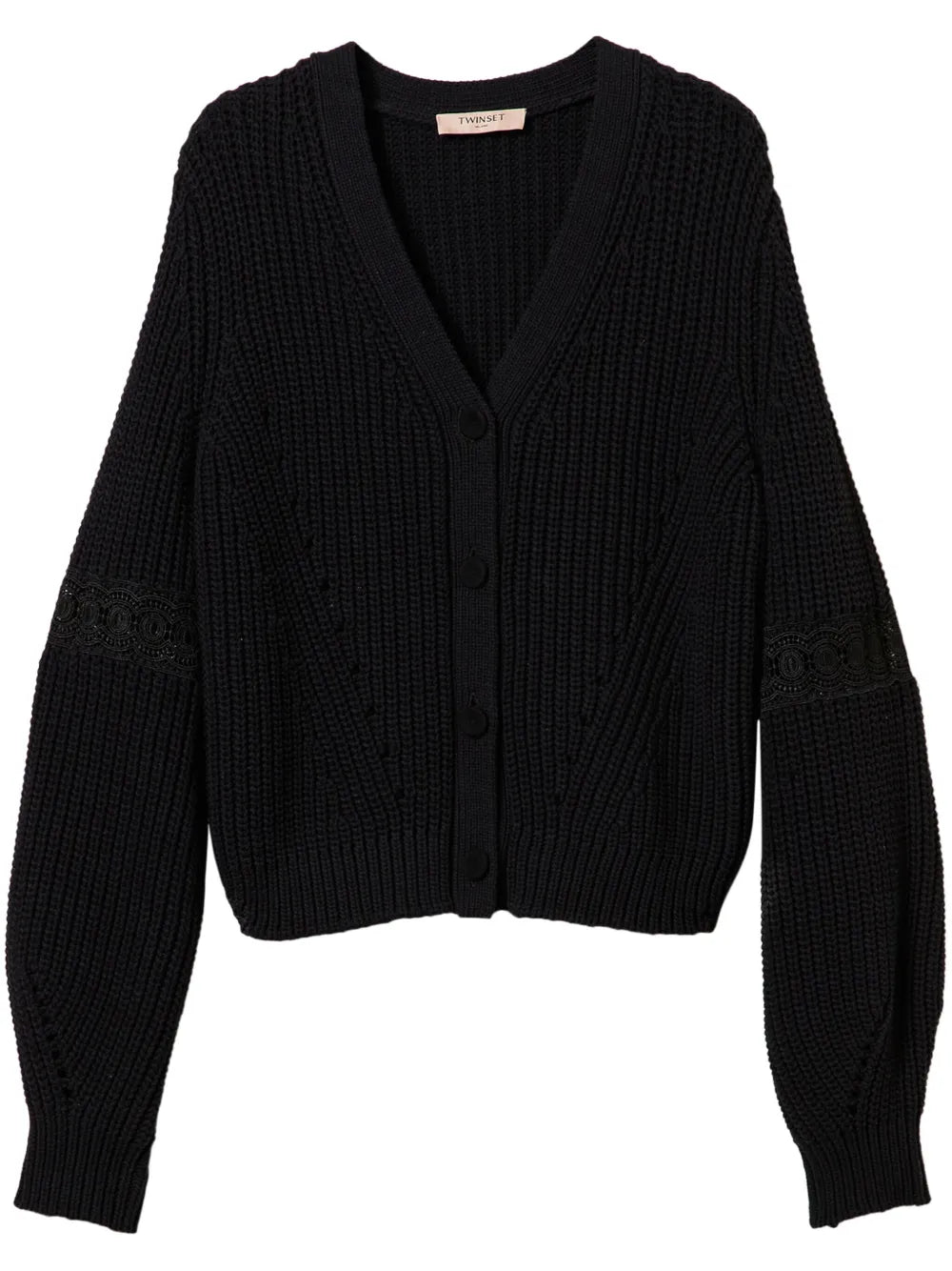 Lace-Panel Knitted Cardigan