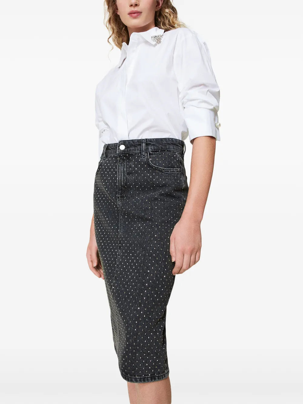 Crystal-Embellished Midi Skirt