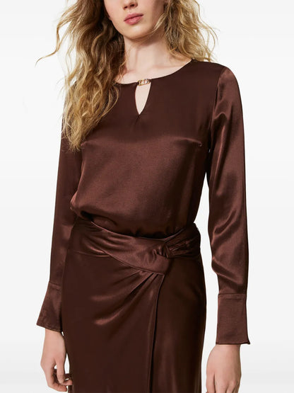 Appliqué-Logo Satin Blouse
