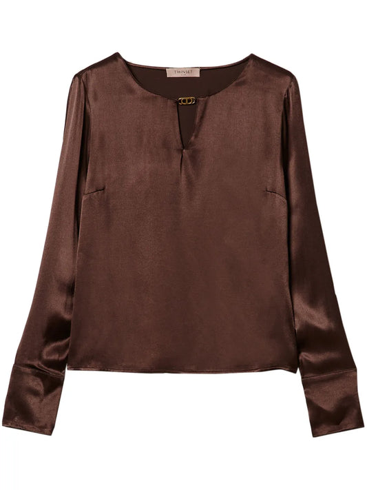Appliqué-Logo Satin Blouse