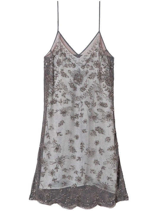 Embroidered Tulle Mini Dress