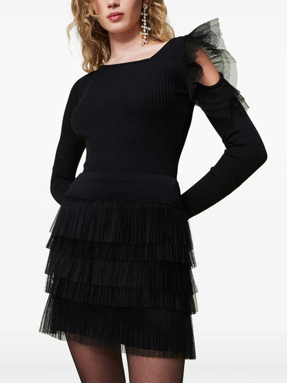 Tulle-Inserts Mini Skirt