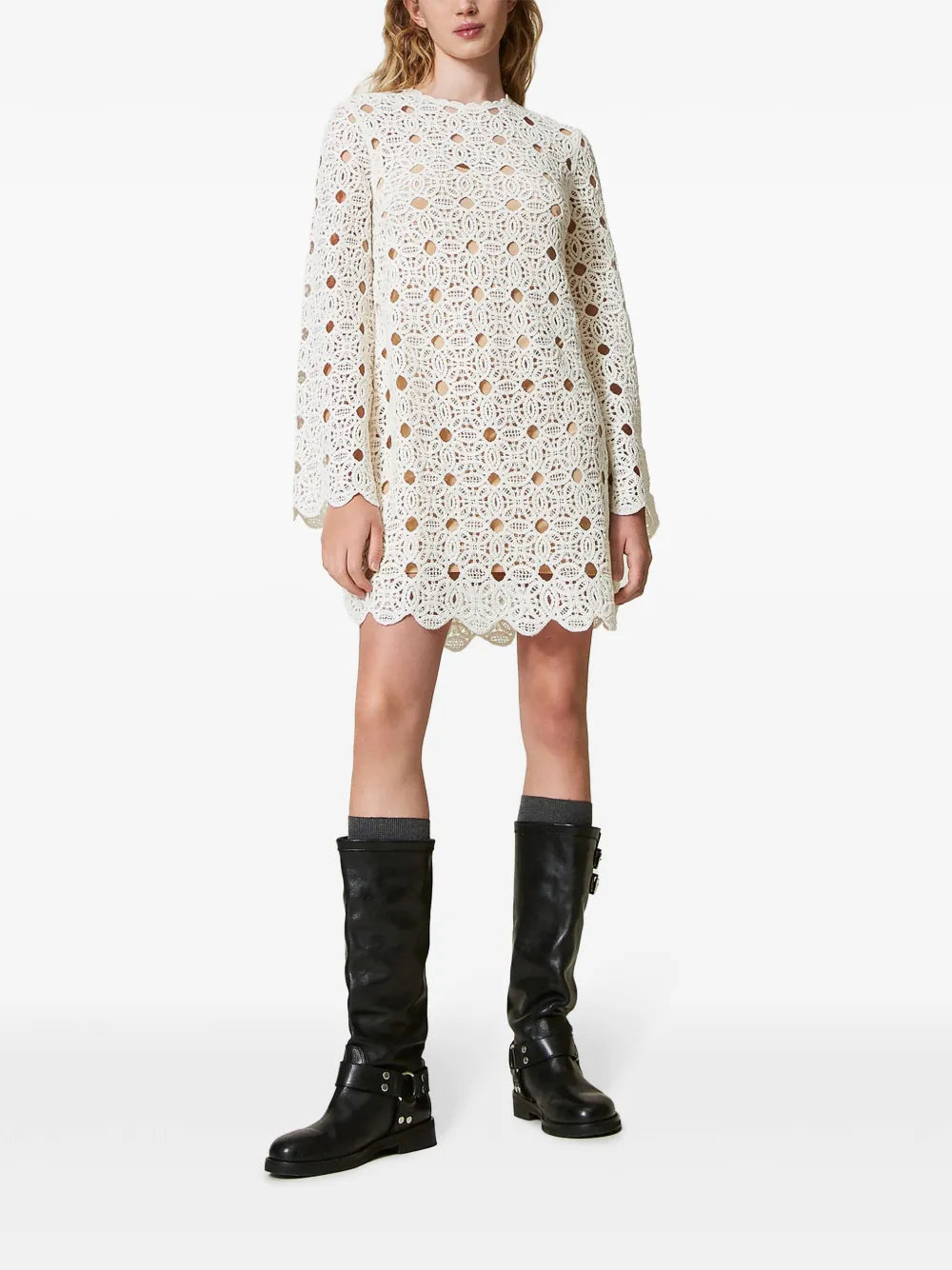 Crochet-Knit Mini Dress