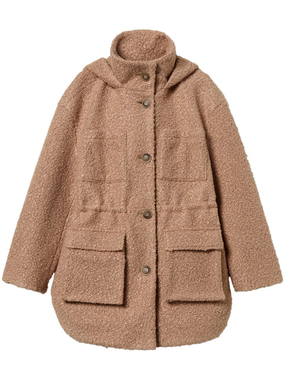 Curly-Finish Parka Coat