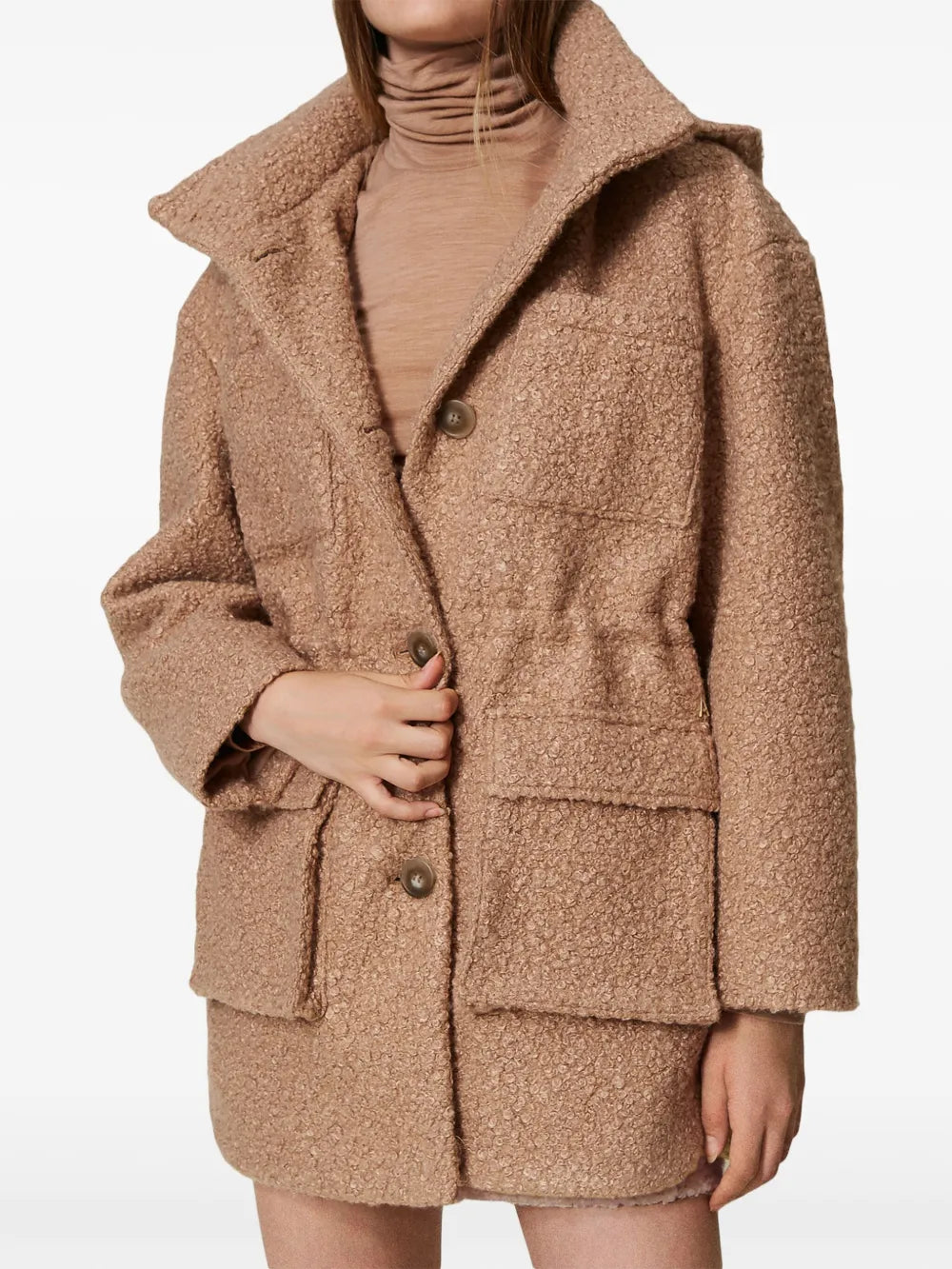 Curly-Finish Parka Coat